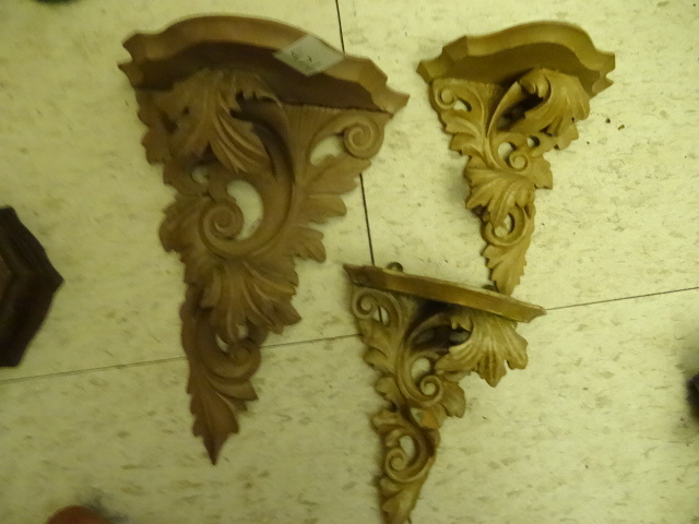 lot 471 image: 3 Wood Decorative Wall Shelves