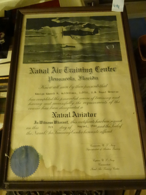 lot 494 image: Naval Air Training Center Certificate