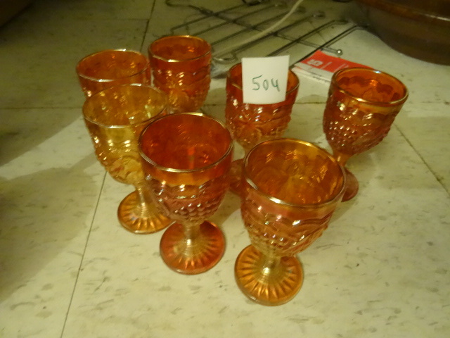 lot 504 image: Carnival Glass Shot Glasses Qty 7