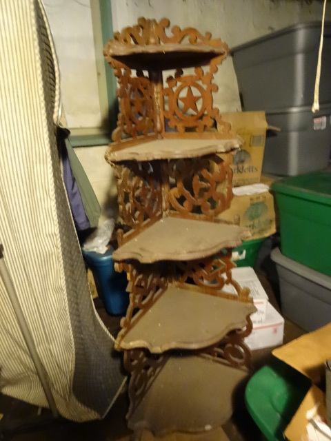 lot 551 image: Vintage Wood Corner Shelf Unit