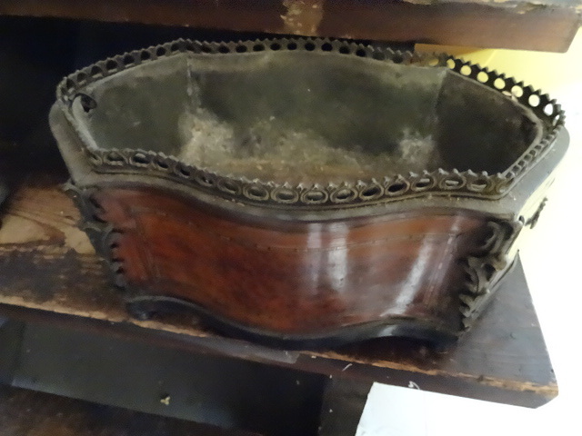 lot 594 image: Antique Wood Box with Copper Insert