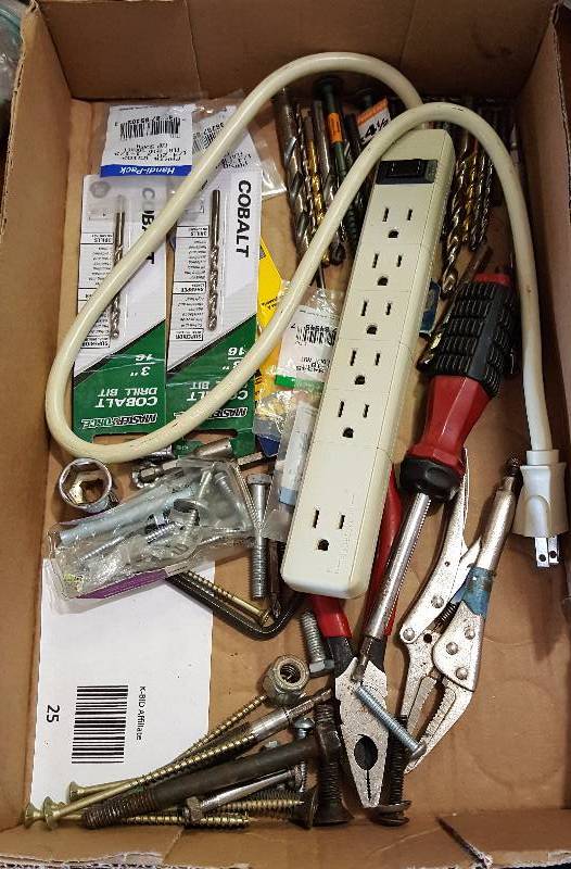 Lot of Misc Drill bits, screws, Power cord, and more