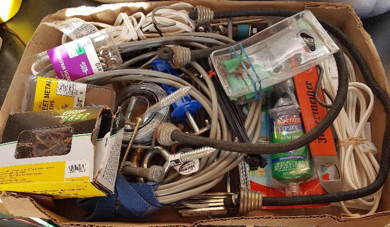 Lot of Misc screws nails washers bungie cords and more