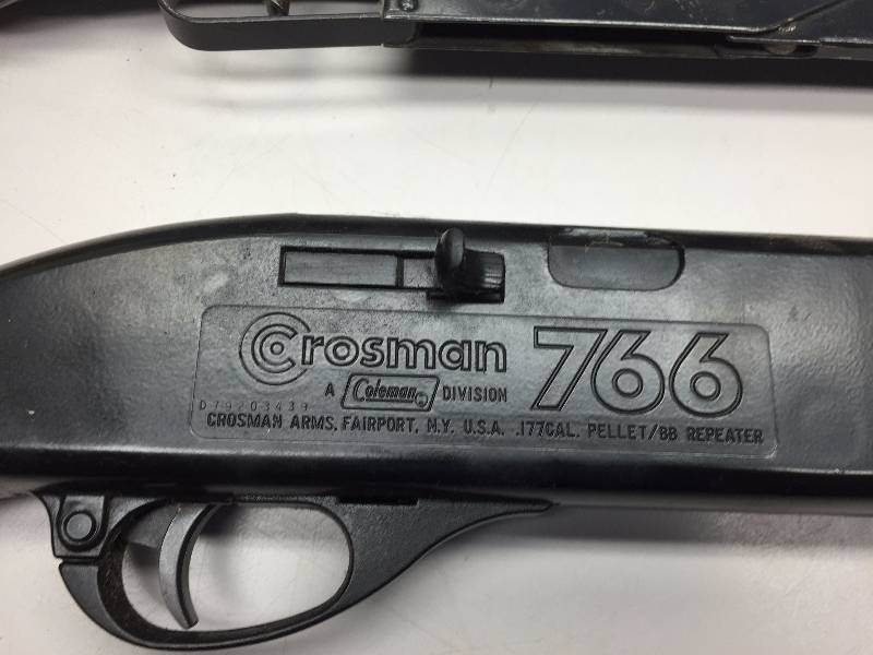 lot 15 image: CRESMAN 799 .177 BBPELLET GUN, DAISY MODEL 25 BB GUN, DALE JR WITH 4 16OZ PILSZNER, CROWN ROYAL, CHESTER FIELD CIGARETTE SIGN, PABST THERMOMETER