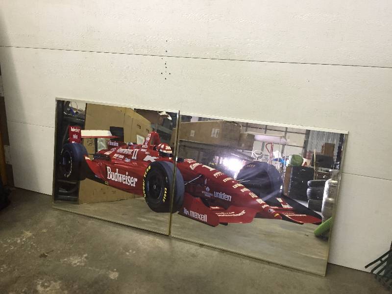 lot 28 image: BUDWEISER RACING SIGN MIRROR 2PC 31 X 72
