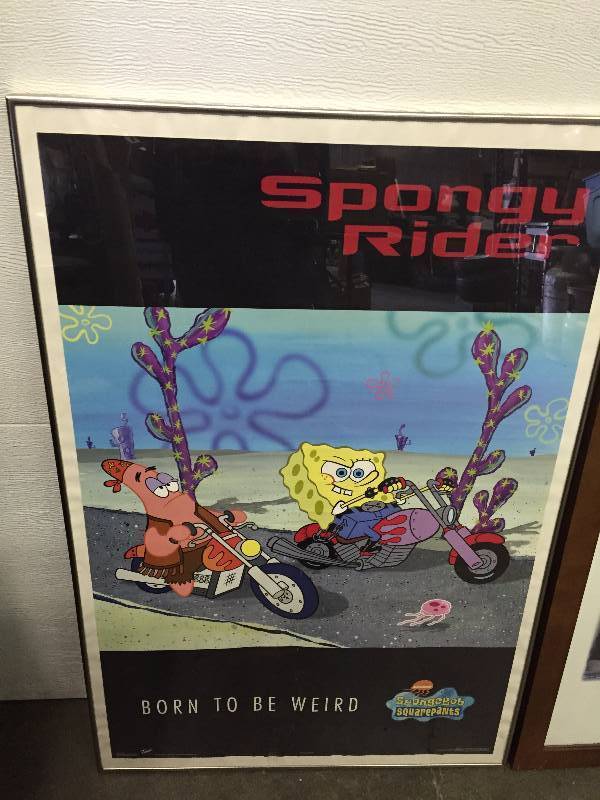 lot 35 image: PICTURE FRAMES, STAR WARS POSTER, SPONGE BOB POSTER HUGH PALMER PICTURE