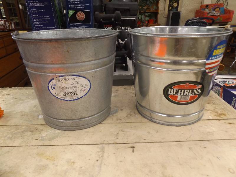 lot 129 image: two 12 Qt Galvinized Sheet Pails, Behrens