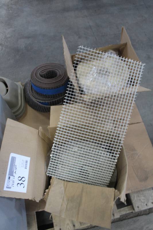 lot 38 image: Rest of Pallet Lot Including Carpet Strips, Garbage Lid, Gloves, Cleaner, And More