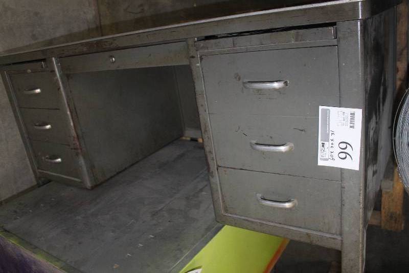 lot 99 image: 7-Drawer Metal Office Desk w Wood Top