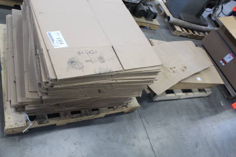 lot 103 image: Lot of (3) Pallets of Box Flats 18x16x20 2047H, ULine 12x12x30 S-4617