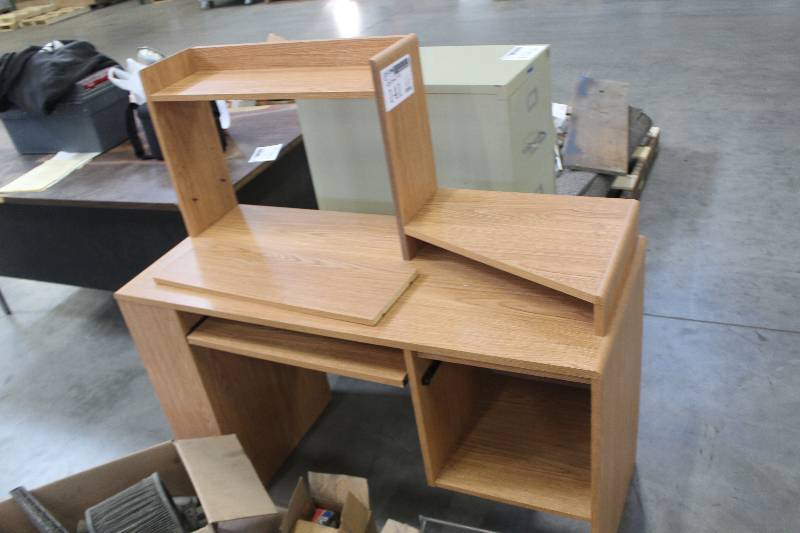 lot 141 image: Computer Desk w Keyboard Tray, Monitor Stand, Printer Tray