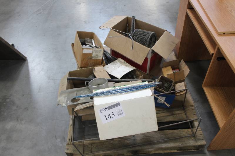 lot 143 image: Pallet Lot Including Filter, Pressure Wheel w Bearing Assembly, Arbors, Plastic Spacers, And More