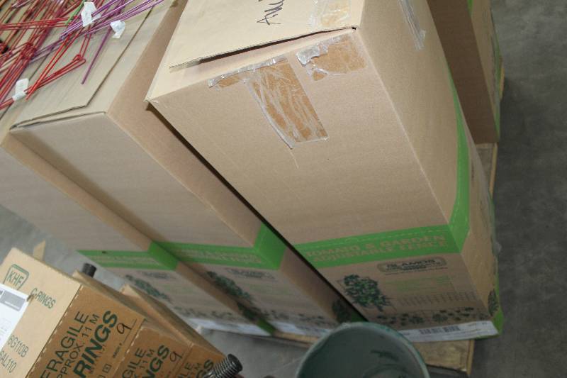 lot 148 image: Lot of (3) Boxes of Tomato & Garden Adjustable Fence 12x42 Square Support Color Combo
