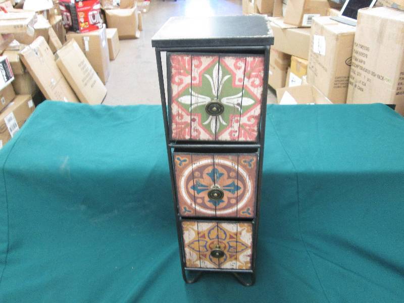 Small Ornate 3 Drawer Metallic Stan...