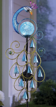 Solar Peacock Stake with Chimes ope...