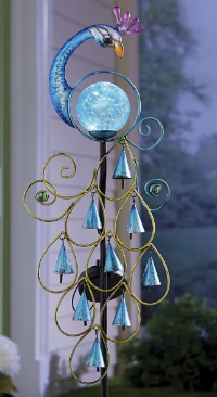 Solar Peacock Stake with Chimes ope...