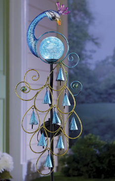 Solar Peacock Stake with Chimes ope...
