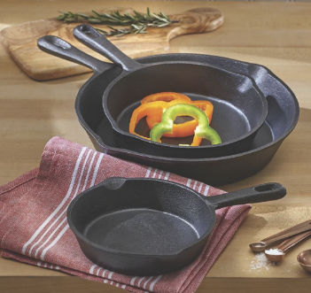 3-Piece Cast Iron Skillet Set, open...