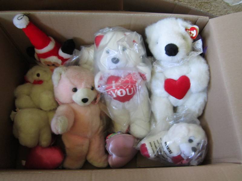 Box of Valentines bears, some Beani...