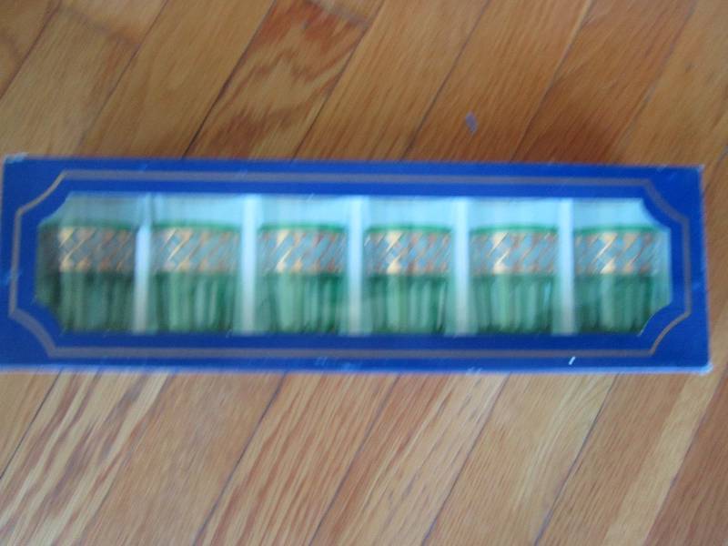 set of 6 small green glasses...