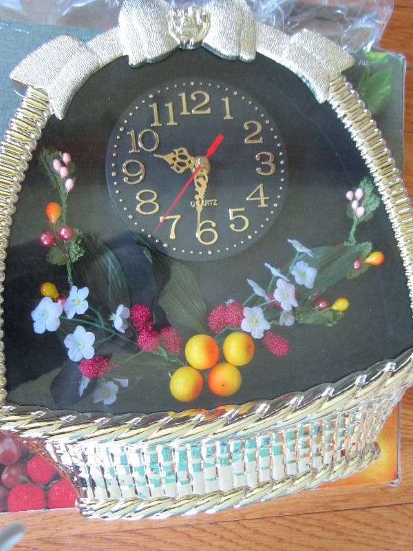 Decorative basket, quartz clock...