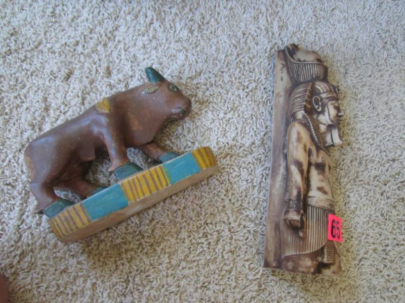 Buffalo and Egyptian figure...