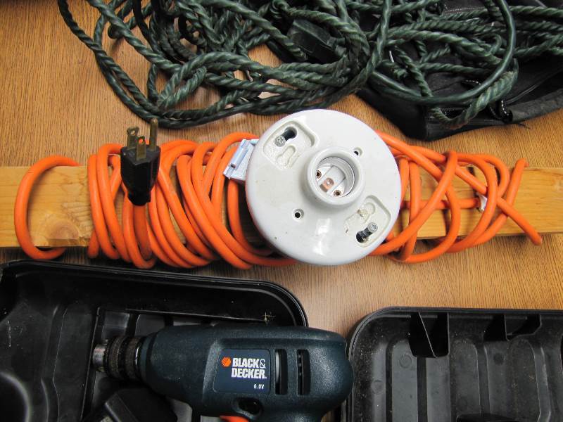 Golf Bag, Green ext. cord, Cordless drill