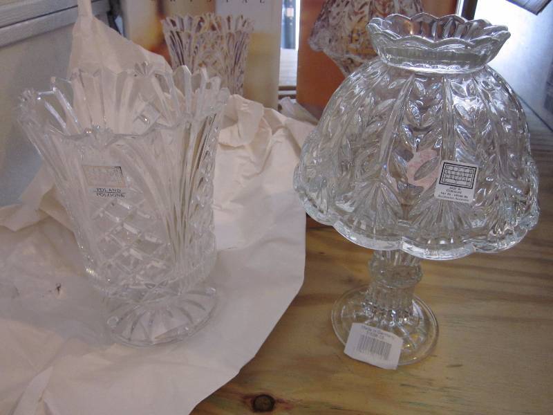 lot 53 image: Cane Trays and Crystal Candle Holders