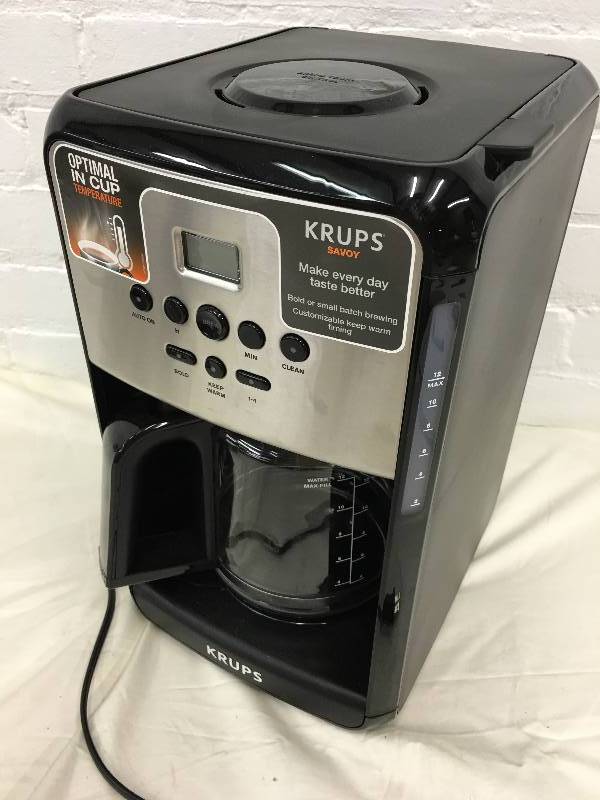 lot 53 image: KRUPS Savoy Programmable Digital Coffee Maker Machine with Stainless Steel Body and LED Control Panel,12-Cups, Stainless Steel