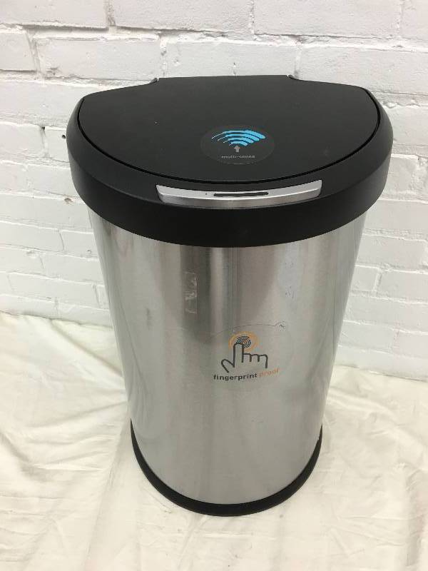lot 60 image: simplehuman Stainless Steel Semi-Round Sensor Can, Touch-Free Automatic Trash Can with Liner Pocket, 45 L  12 Gal