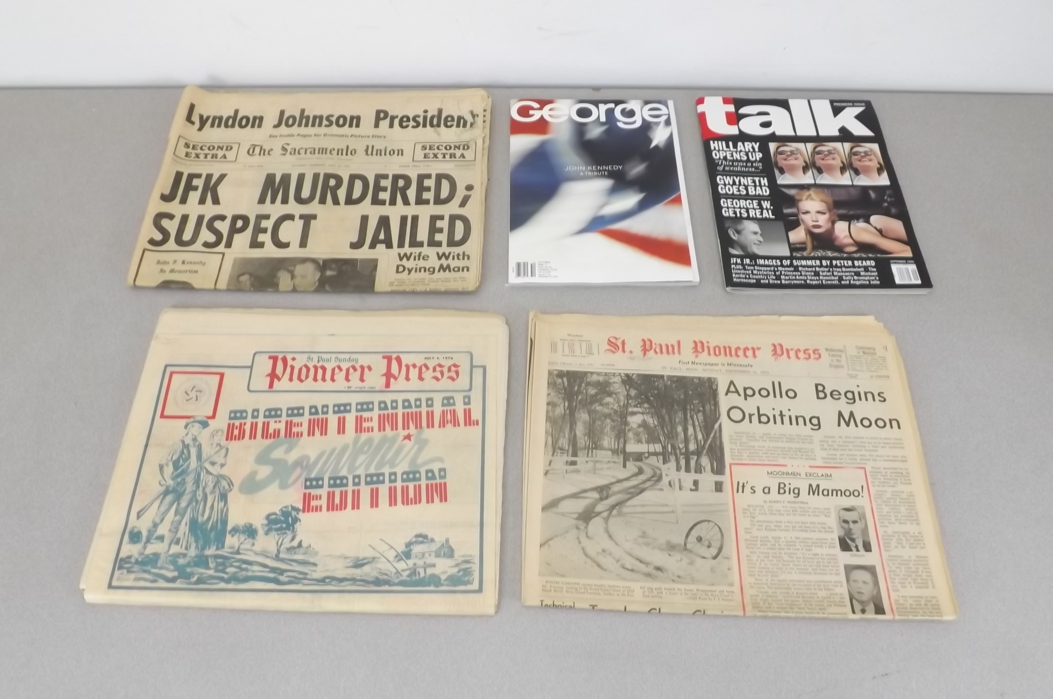 lot 8 image: Lot of Collectible JFK Sr., Jr., Moon Landing, etc. Newspapers, etc.