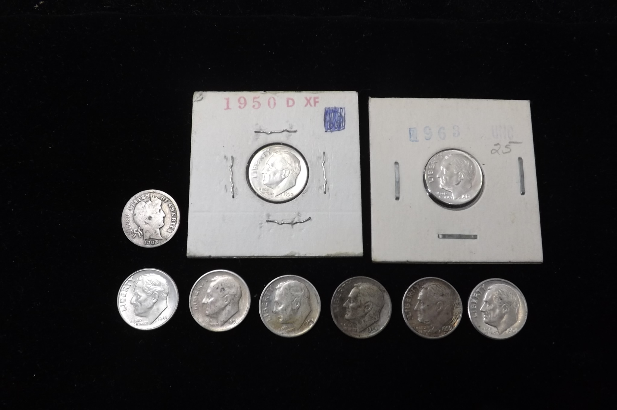 lot 23 image: 9 US Silver Dimes