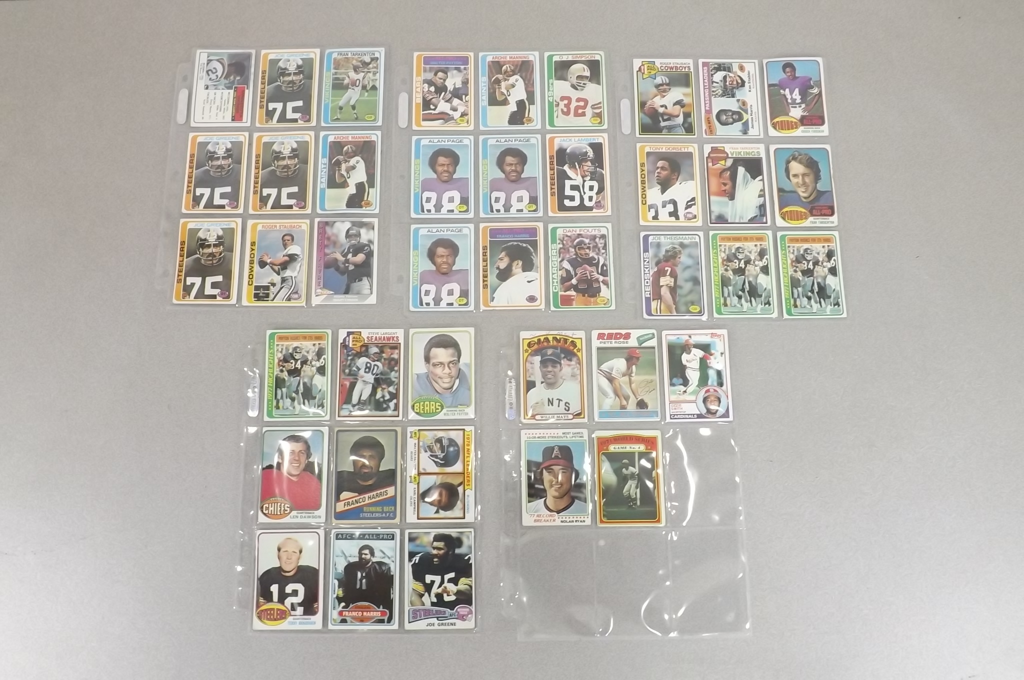 lot 28 image: Lot Of 41 Vintage Football Hall of Fame Cards, Walter Payton, Staubach, etc.
