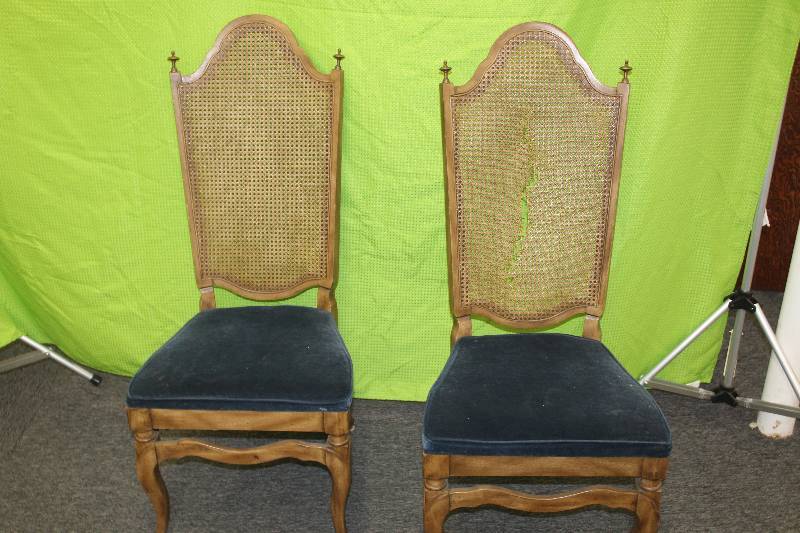 lot 15 image: Lot of (2) High Back Dining Chairs 1-Wicker Back Needs Repair