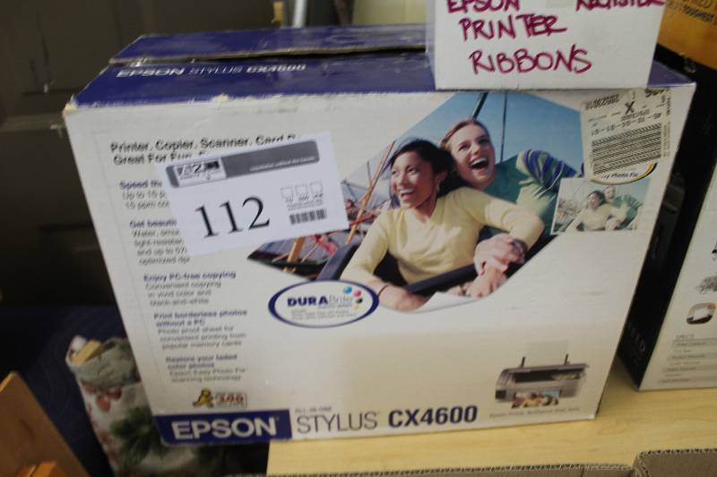 lot 112 image: Lot of (3) Including 1) Epson Stylus CX4600 All-in-One PrinterCopierScanner AND 2) Epson Register Printer Ribbons