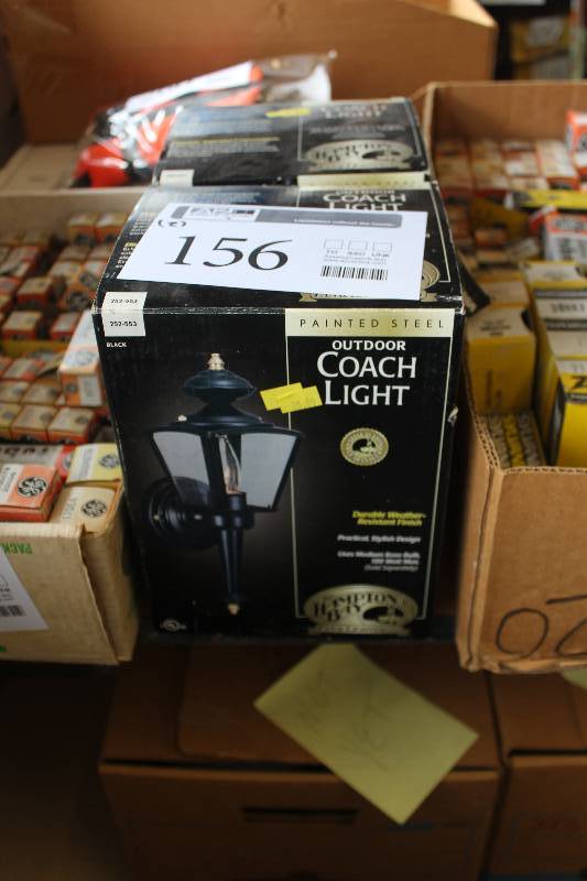 lot 156 image: Lot of (2) Hampton Bay Painted Steel Outdoor Coach Lights