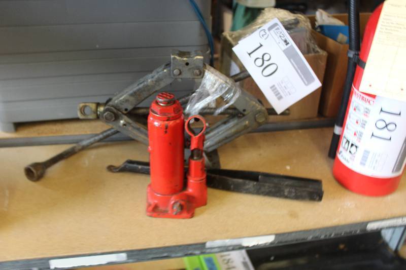 lot 180 image: Lot of (2) Automotive Jacks Including 1) Bottle AND 1) Scissor