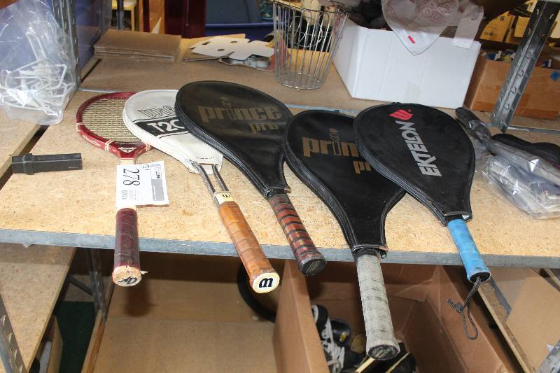 lot 278 image: Lot of (5) Tennis Rackets Including 1) Ektelon Axcel Graphite AND 2) Prince Pro AND 1) Wilson T2000 AND 1) Wright&Ditson Park