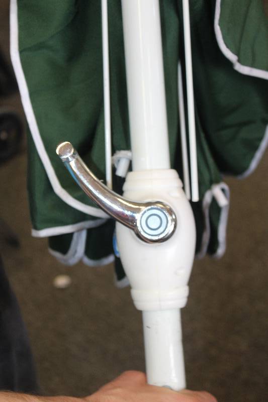 lot 295 image: One Stop Gardens 7.5 Green Polyester Patio Umbrella w White Pole