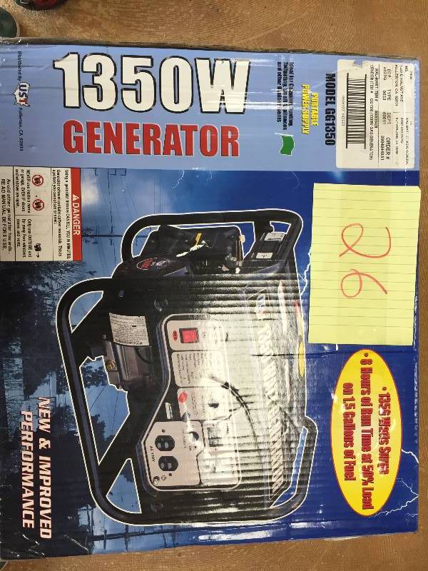 lot 26 image: UST Tools GG1350, 1100 Running Watts1350 Starting Watts, Gas Powered Portable Generator