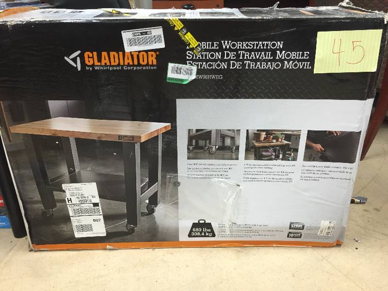 lot 45 image: Gladiator 3 ft. Mobile Workbench with Hardwood Top New