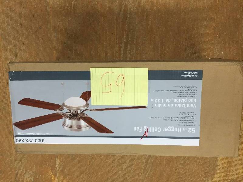 lot 65 image: Hugger 52 in. Brushed Nickel Ceiling Fan New