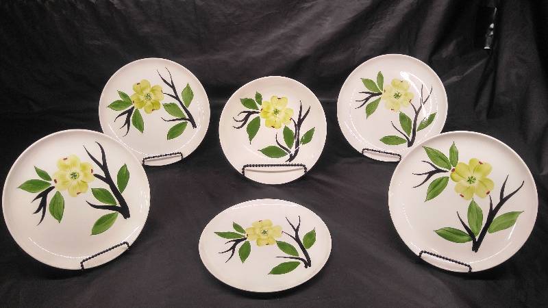 Vintage Hand-Painted Dixie Dogwood Pottery PlatesBowl