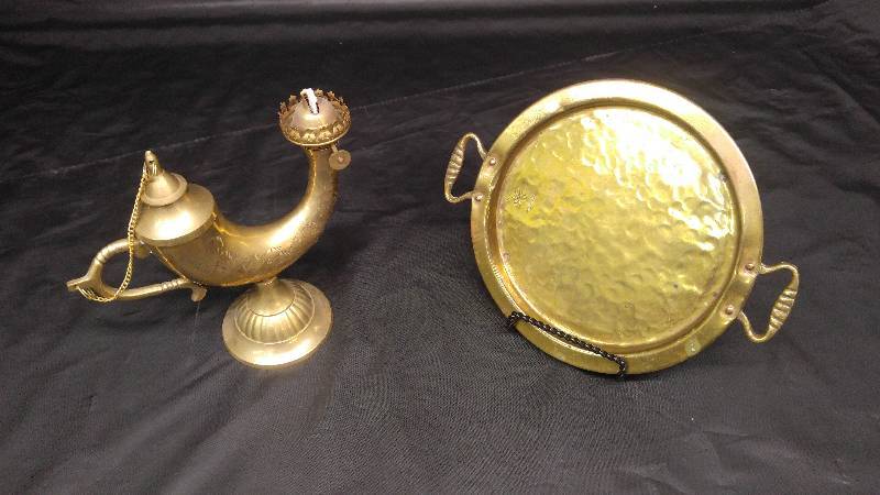 Brass Tray and Lamp