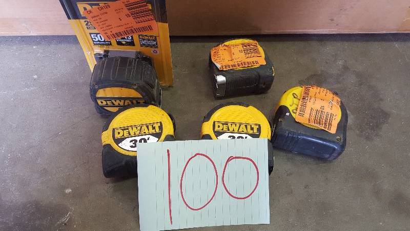 lot 100 image: Lot of Dewalt tape meassures some need repair