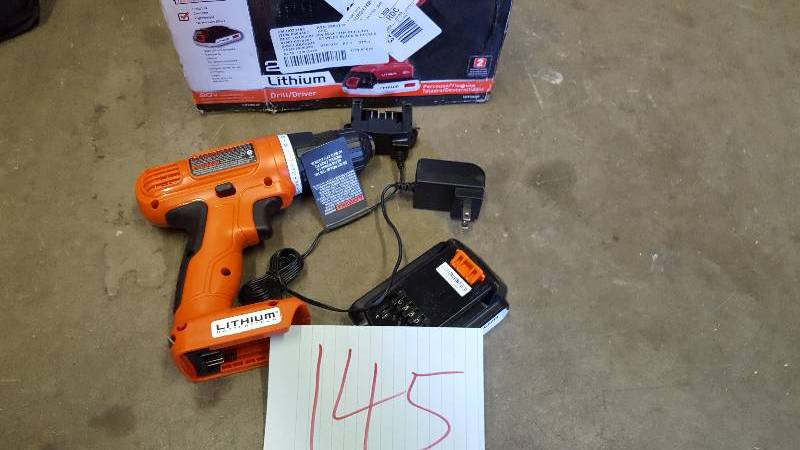 lot 145 image: Black and Decker 20v Max Lithium Drill Kit Power Drill