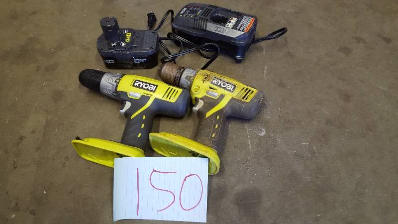 lot 150 image: Lot of 2 Ryobi drills battery and charger in working condition