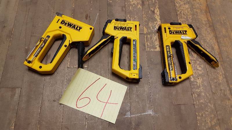 lot 64 image: Lot of 3 Dewalt Staplers