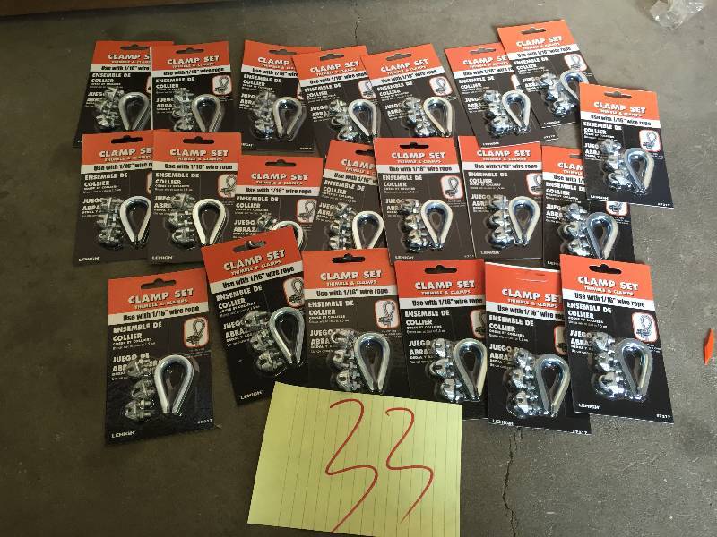 lot 33 image: LOT OF NEW Lehigh 116 in. Wire Rope Clip and Thimble Set