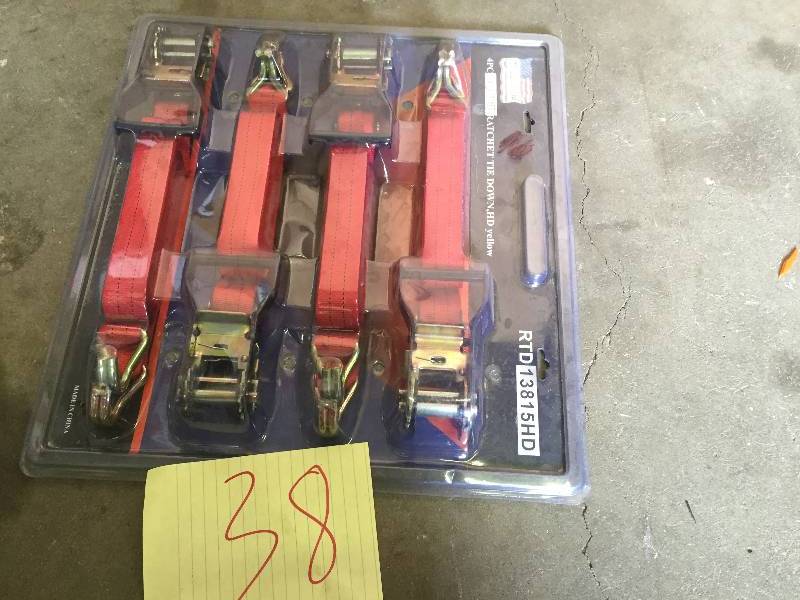 lot 38 image: Tools usa 4 Piece 1x 38 x 15 ft ratchet tie down new